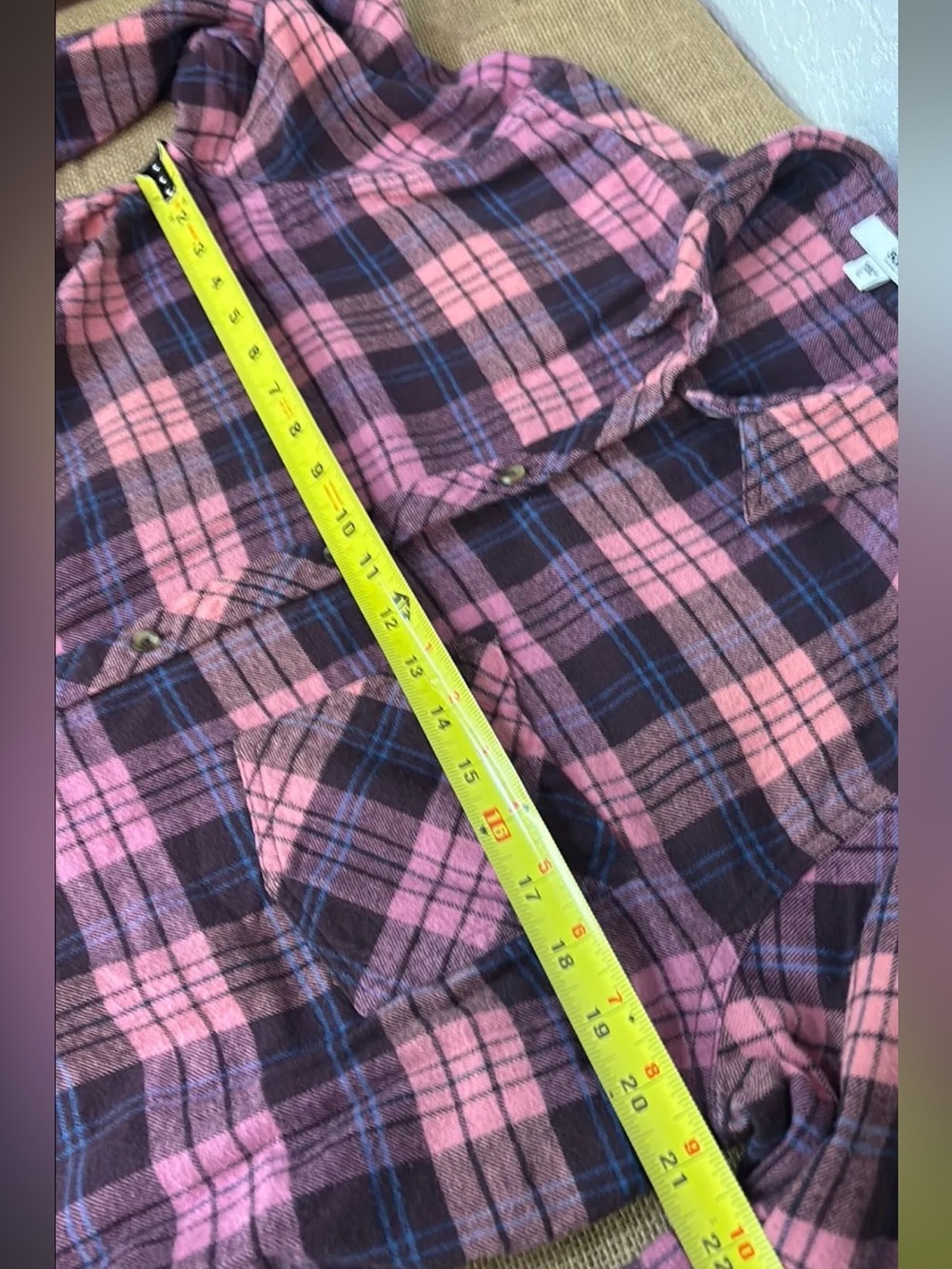 Women’s LARGE Plaid Flannel 100% Cotton Dark Pink, Black & Blue Plaid, Sonoma - Picture 7 of 10